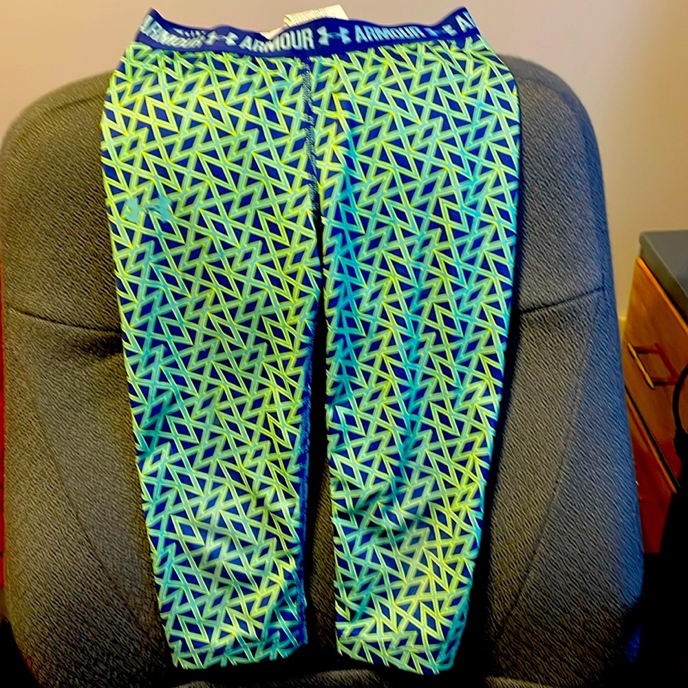 Under armor youth small leggings bright green and blue